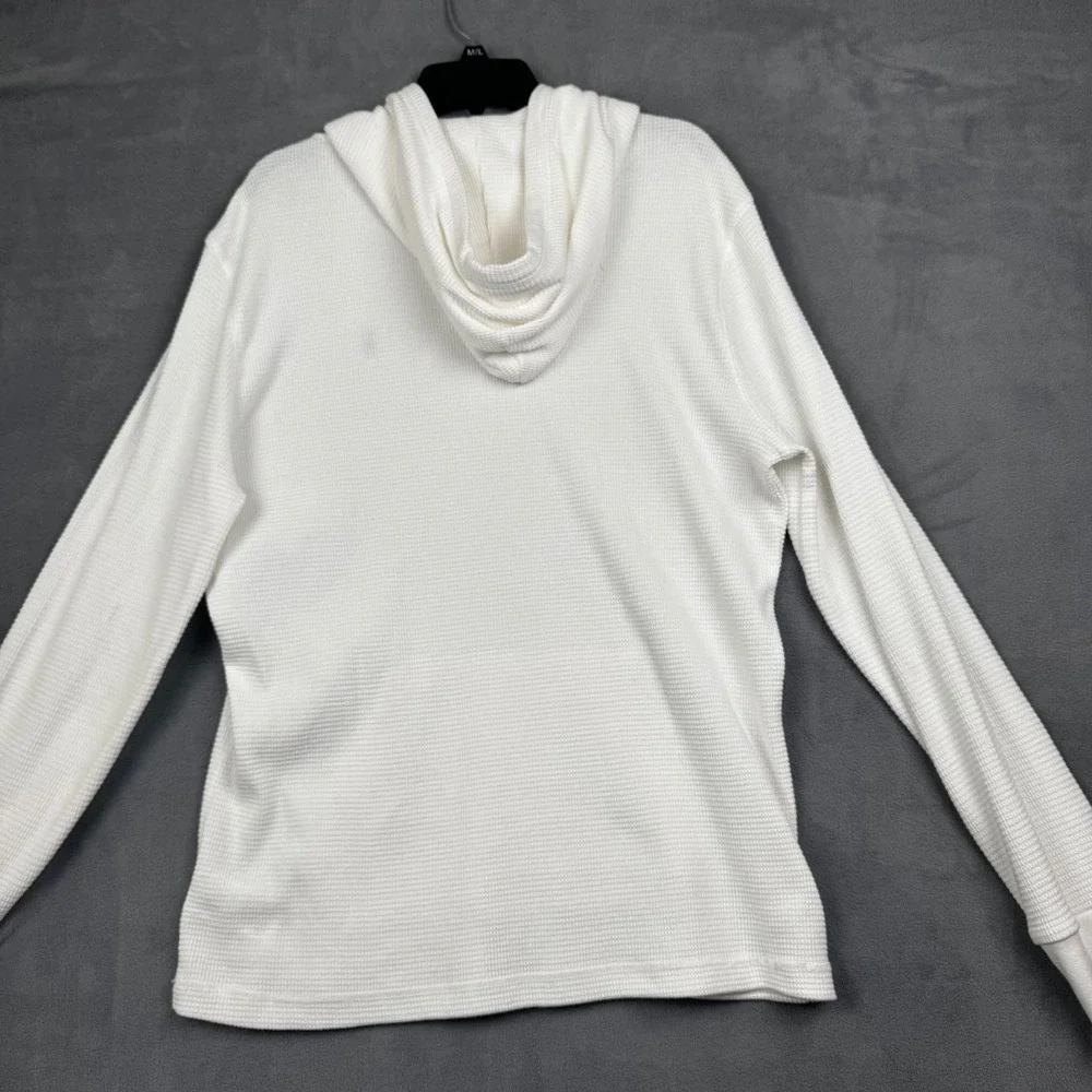 Polo Ralph Lauren Mens White Waffle Knit Thermal‎ Hoodie Large Pony Logo